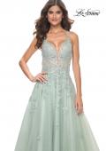 Picture of: A-Line Tulle Dress with Rhinestone Embellished Lace Applique in Light Colors in Sage, Style: 32438, Detail Picture 1