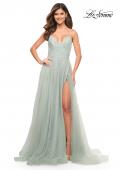 Picture of: Rhinestone Tulle Ballgown with Slit and Lace Up Back in Sage, Style: 30536, Detail Picture 2
