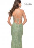 Picture of: Draped Neck Beaded Lace Prom Dress with Ruching in Sage, Style: 31527, Detail Picture 2