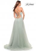 Picture of: Rhinestone Tulle Ballgown with Slit and Lace Up Back in Sage, Style: 30536, Detail Picture 3