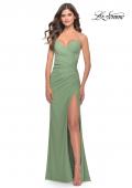 Picture of: Long Ruched Jersey Gown with V Neckline in Sage, Style: 31107, Detail Picture 3