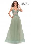 Picture of: Tulle A-Line Gown with Sheer Bodice and Beaded Lace Detail in Sage, Style: 31369, Detail Picture 3