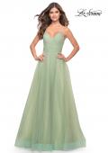 Picture of: Long Tulle A-line Gown with Side Slit and Pockets in Sage, Style: 31501, Detail Picture 3