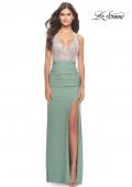 Picture of: Ruched Dress with Rhinestone Sheer Bodice in Sage, Style: 31590, Detail Picture 3