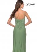 Picture of: Long Ruched Jersey Gown with V Neckline in Sage, Style: 31107, Detail Picture 4