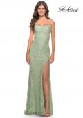Picture of: Simple Stretch Lace Dress with Slit in Sage, Style: 31259, Detail Picture 4