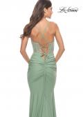 Picture of: Beaded Lace Bodice with Sheer Waist Long Jersey Gown in Sage, Style: 31306, Detail Picture 4