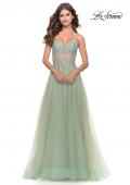 Picture of: Rhinestone Tulle Gown with Sheer Lace Bodice in Sage, Style: 31367, Detail Picture 4