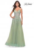 Picture of: Tulle A-Line Gown with Pretty Lace Applique Details in Sage, Style: 31393, Detail Picture 4