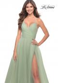 Picture of: Long Tulle A-line Gown with Side Slit and Pockets in Sage, Style: 31501, Detail Picture 4