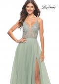 Picture of: Tulle Gown with Sheer Lace Bodice in Sage, Style: 31542, Detail Picture 4