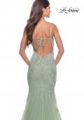 Picture of: Mermaid Tulle and Lace Gown with Illusion Bodice in Sage, Style: 31579, Detail Picture 4