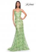 Picture of: Print Sequin Mermaid Dress with Lace Up Back in Sage, Style: 31865, Detail Picture 4