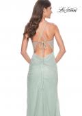 Picture of: Rhinestone Embellished Fitted Dress with Illusion Bustier Top in Sage, Style: 32435, Detail Picture 4