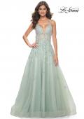 Picture of: A-Line Tulle Dress with Rhinestone Embellished Lace Applique in Light Colors in Sage, Style: 32438, Detail Picture 4