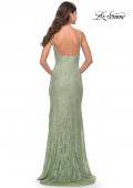 Picture of: Simple Stretch Lace Dress with Slit in Sage, Style: 31259, Detail Picture 5
