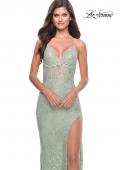 Picture of: Rhinestone Lace Embellished Prom Dress with High Side Slit in Sage, Style: 31288, Detail Picture 5