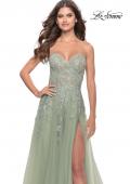 Picture of: Sweetheart Tulle Strapless Gown with Lace Applique in Sage, Style: 31363, Detail Picture 5