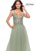 Picture of: Tulle A-Line Gown with Sheer Bodice and Beaded Lace Detail in Sage, Style: 31369, Detail Picture 5