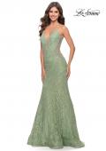 Picture of: Long Mermaid Lace Dress with Back Rhinestone Detail in Sage, Style: 31512, Detail Picture 5