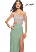 Picture of: One Shoulder Dress with Side Cut Out and Rhinestone Bodice in Sage, Style: 31600, Detail Picture 5