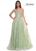 Picture of: Two Tone Tulle A-Line Prom Dress with Floral Beaded Detail in Sage, Style: 32090, Detail Picture 5
