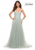 Picture of: Rhinestone Tulle Ballgown with Slit and Lace Up Back in Sage, Style: 30536, Detail Picture 6