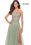 Picture of: Rhinestone Tulle Gown with Sheer Lace Bodice in Sage, Style: 31367, Detail Picture 6