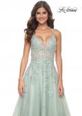 Picture of: A-Line Tulle Dress with Rhinestone Embellished Lace Applique in Light Colors in Sage, Style: 32438, Detail Picture 6