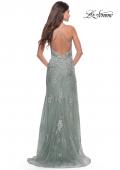 Picture of: Long Gown with Lace Applique and High Slit in Sage, Style: 30794, Detail Picture 7