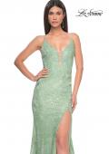 Picture of: Lace Dress with Deep V-Neck and Rhinestones in Sage, Style: 31134, Detail Picture 7