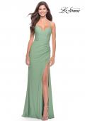 Picture of: Sheer Lace Side Panel Jersey Long Dress in Sage, Style: 31335, Detail Picture 7