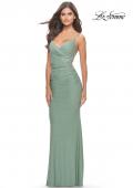 Picture of: Rhinestone Jersey Dress with Sheer Lace Back in Sage, Style: 31341, Detail Picture 7