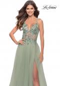 Picture of: Tulle A-Line Gown with Sheer Bodice and Beaded Lace Detail in Sage, Style: 31369, Detail Picture 7