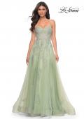 Picture of: Lace Up A-Line Dress with Ruched Bodice and Sweetheart Top in Green, Style: 32084, Detail Picture 7