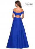 Picture of: Off the Shoulder Floor Length Dress with Rhinestones in Sapphire Blue, Style: 27556, Back Picture