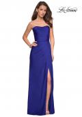 Picture of: Strapless Jersey Prom Dress with Ruching and Slit in Sapphire Blue, Style: 26794, Detail Picture 3