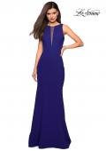 Picture of: High Neckline Jersey Prom Dress with Open Back in Sapphire Blue, Style: 27124, Detail Picture 4
