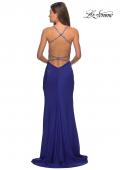 Picture of: Classic Form Fitting Jersey Floor Length Prom Dress in Sapphire Blue, Style: 27581, Detail Picture 6