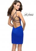 Picture of: Chic Satin Mini Dress with High Neck and Slit in Sapphire Blue, Style: 26657, Main Picture