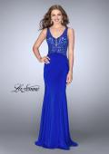 Picture of: Embroidered Jersey Prom Dress with Train in Sapphire Blue, Style: 24788, Main Picture