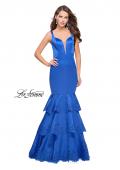 Picture of: Satin Prom Dress with Laser Cut Detail and Tulle Skirt in Sapphire Blue, Style: 25749, Main Picture