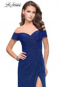 Picture of: Off the Shoulder Prom Dress with Wrap Side Leg Slit in Sapphire Blue, Style: 25955, Main Picture