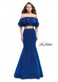 Picture of: Long Sparkling Off the Shoulder Jersey Prom Dress in Sapphire Blue, Style: 26324, Main Picture