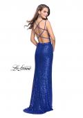 Picture of: Long Sequin Prom Dress with Side Ruching in Sapphire Blue, Style: 25492, Back Picture
