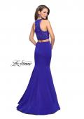 Picture of: Two Piece Jersey Prom Dress with Laser Cut Outs in Sapphire Blue, Style: 25759, Back Picture