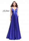 Picture of: Satin A line Prom Dress with Deep V Back in Sapphire Blue, Style: 25455, Detail Picture 1