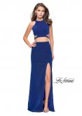 Picture of: Glittering Two Piece Jersey Prom Dress with Side Leg Slit in Sapphire Blue, Style: 25572, Detail Picture 1