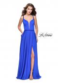 Picture of: A-line Satin Prom Dress with Wrap Side Leg Slit in Sapphire Blue, Style: 26329, Detail Picture 1