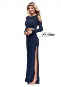 Picture of: Two Piece Cold Shoulder Prom Dress with Side Skirt Slit in Sapphire Blue, Style: 25256, Detail Picture 2
